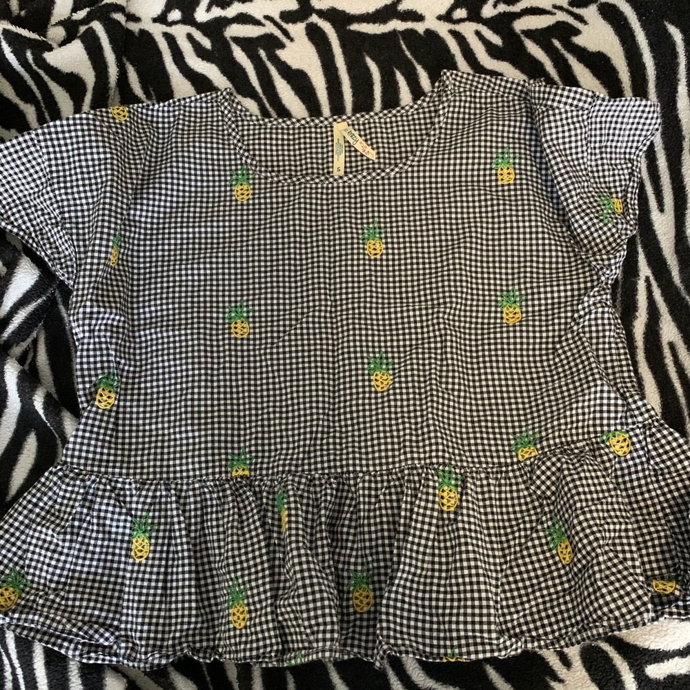 Gingham pineapple peplum top